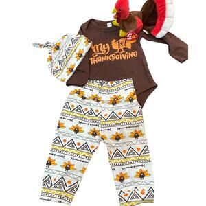 Thanksgiving Outfit Baby Sz 80 Leggings 1 Piece Cap Turkey Beanie Baby Lot of 4